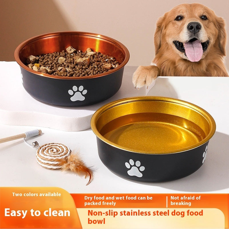 KFX-0436925 Stainless Steel Non-Slip Pet Bowl in Bronze and Gold – Available in Small, Medium, and Large Sizes