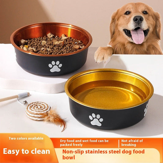 KFX-0436925 Stainless Steel Non-Slip Pet Bowl in Bronze and Gold – Available in Small, Medium, and Large Sizes