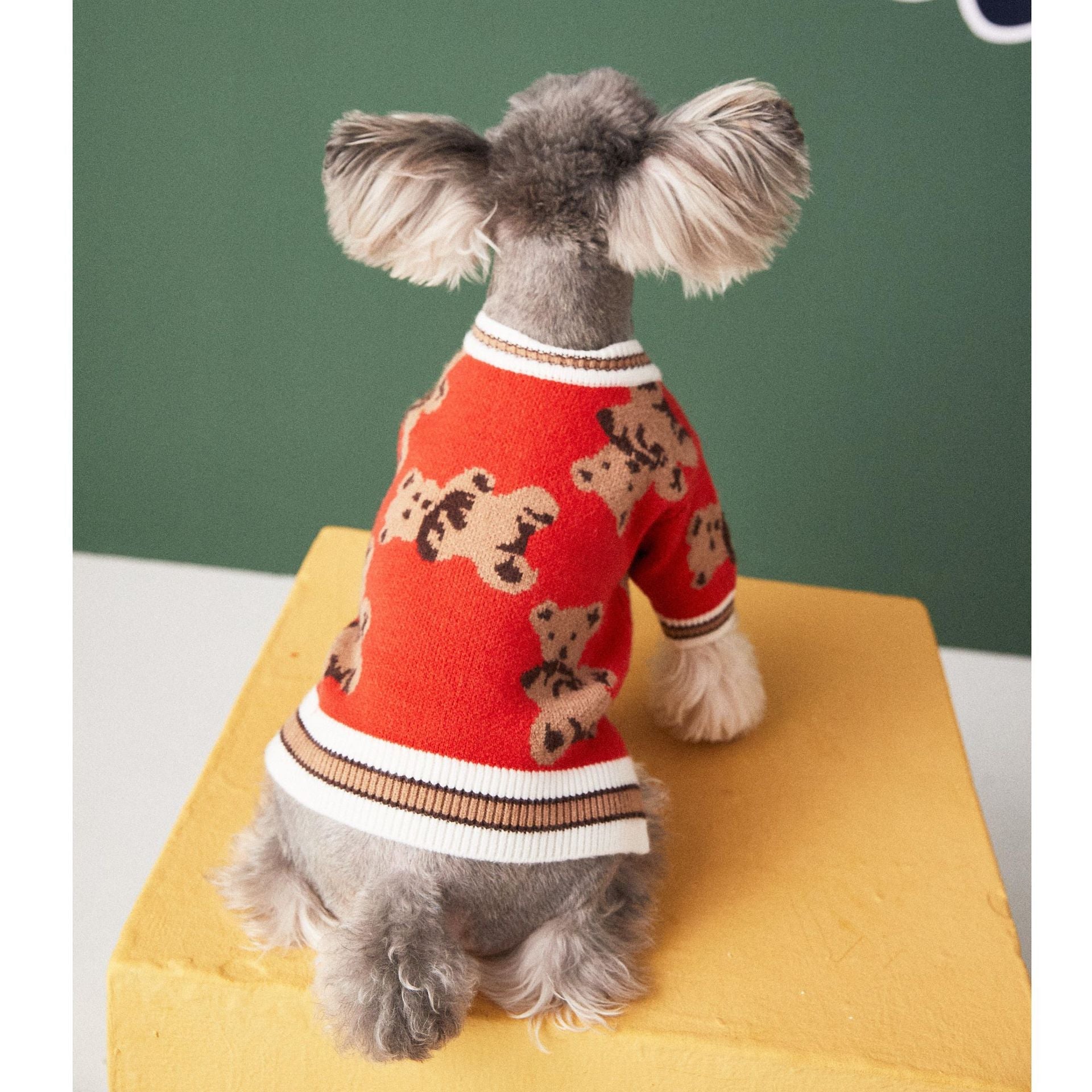 KFX-0440509 Preppy V-Neck Striped Pet Sweater for Dogs and Cats - Winter Warm Apparel with Leash Hole