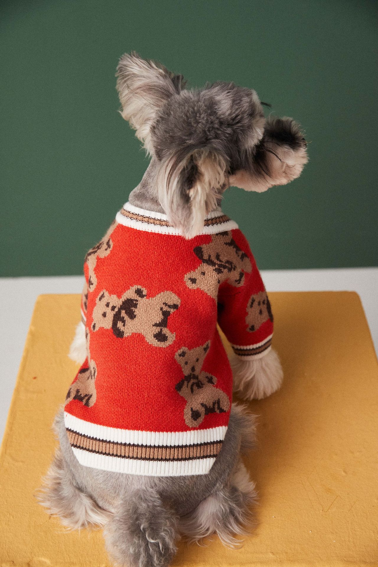 KFX-0440509 Preppy V-Neck Striped Pet Sweater for Dogs and Cats - Winter Warm Apparel with Leash Hole