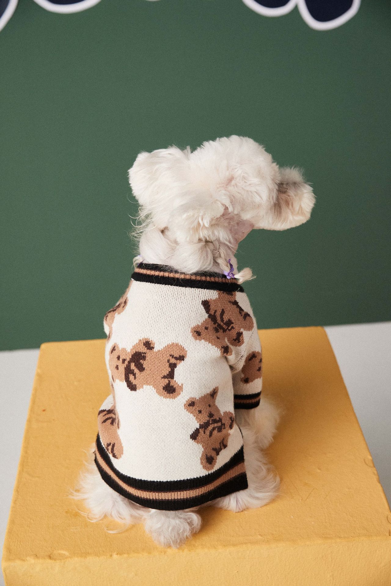 KFX-0440509 Preppy V-Neck Striped Pet Sweater for Dogs and Cats - Winter Warm Apparel with Leash Hole