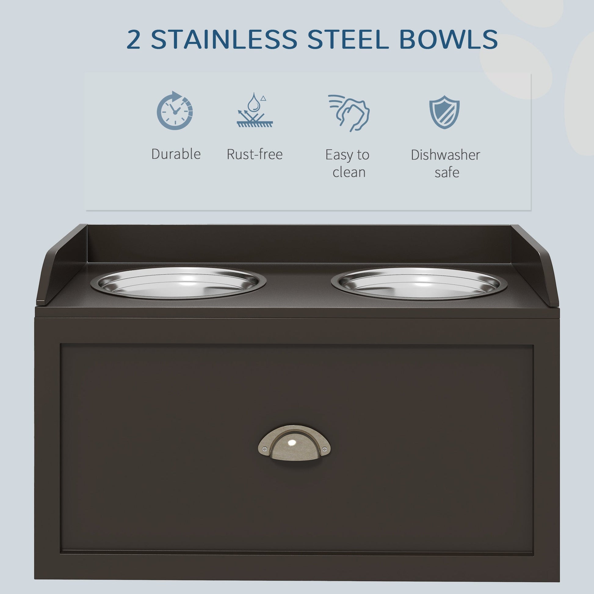 KFX-0442685 Elevated Dog Feeding Station with Storage & Stainless Steel Bowls for Large Dogs - Coffee Finish