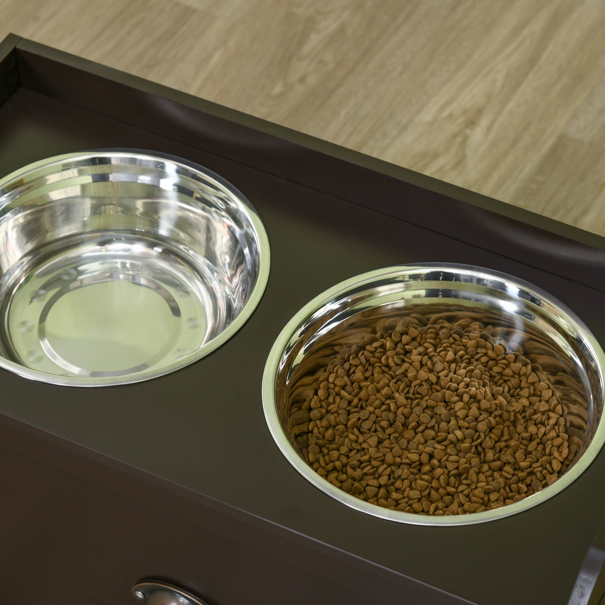 KFX-0442685 Elevated Dog Feeding Station with Storage & Stainless Steel Bowls for Large Dogs - Coffee Finish