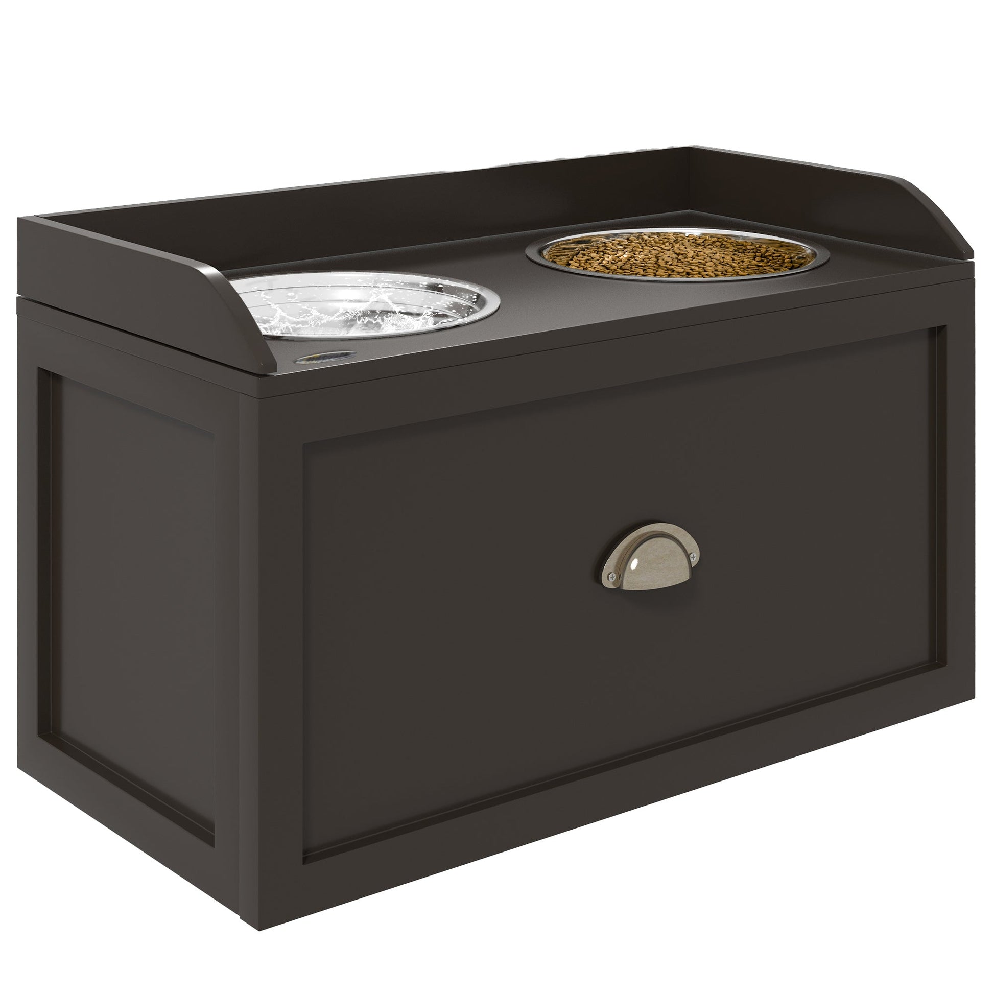 KFX-0442685 Elevated Dog Feeding Station with Storage & Stainless Steel Bowls for Large Dogs - Coffee Finish