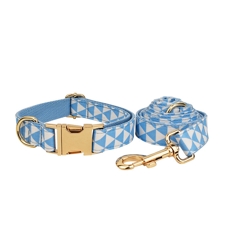 KFX-0443965 Blue Triangular Bow Vest and Leash Set for Dogs - Four-Piece Clothing Ensemble