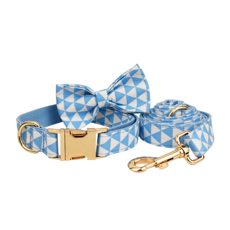 KFX-0443965 Blue Triangular Bow Vest and Leash Set for Dogs - Four-Piece Clothing Ensemble