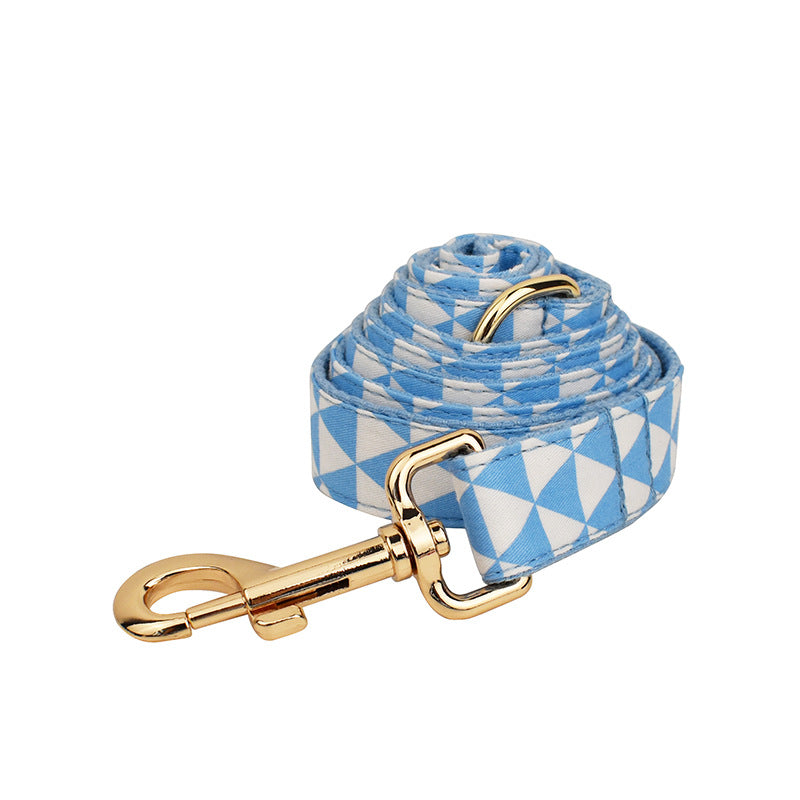 KFX-0443965 Blue Triangular Bow Vest and Leash Set for Dogs - Four-Piece Clothing Ensemble