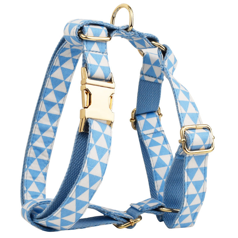 KFX-0443965 Blue Triangular Bow Vest and Leash Set for Dogs - Four-Piece Clothing Ensemble