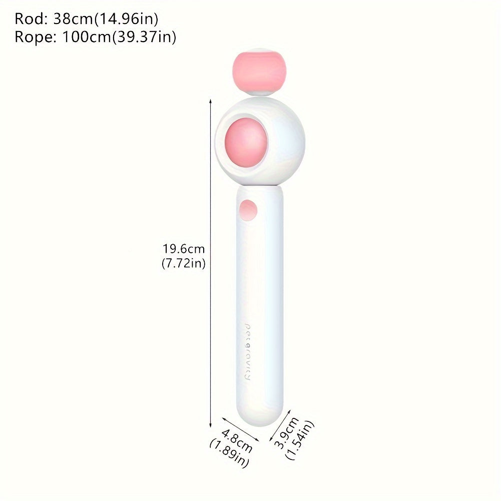 KFX-0445757 Retractable Cat Teaser Wand with Replaceable Feather and Tassel Heads for Indoor Play