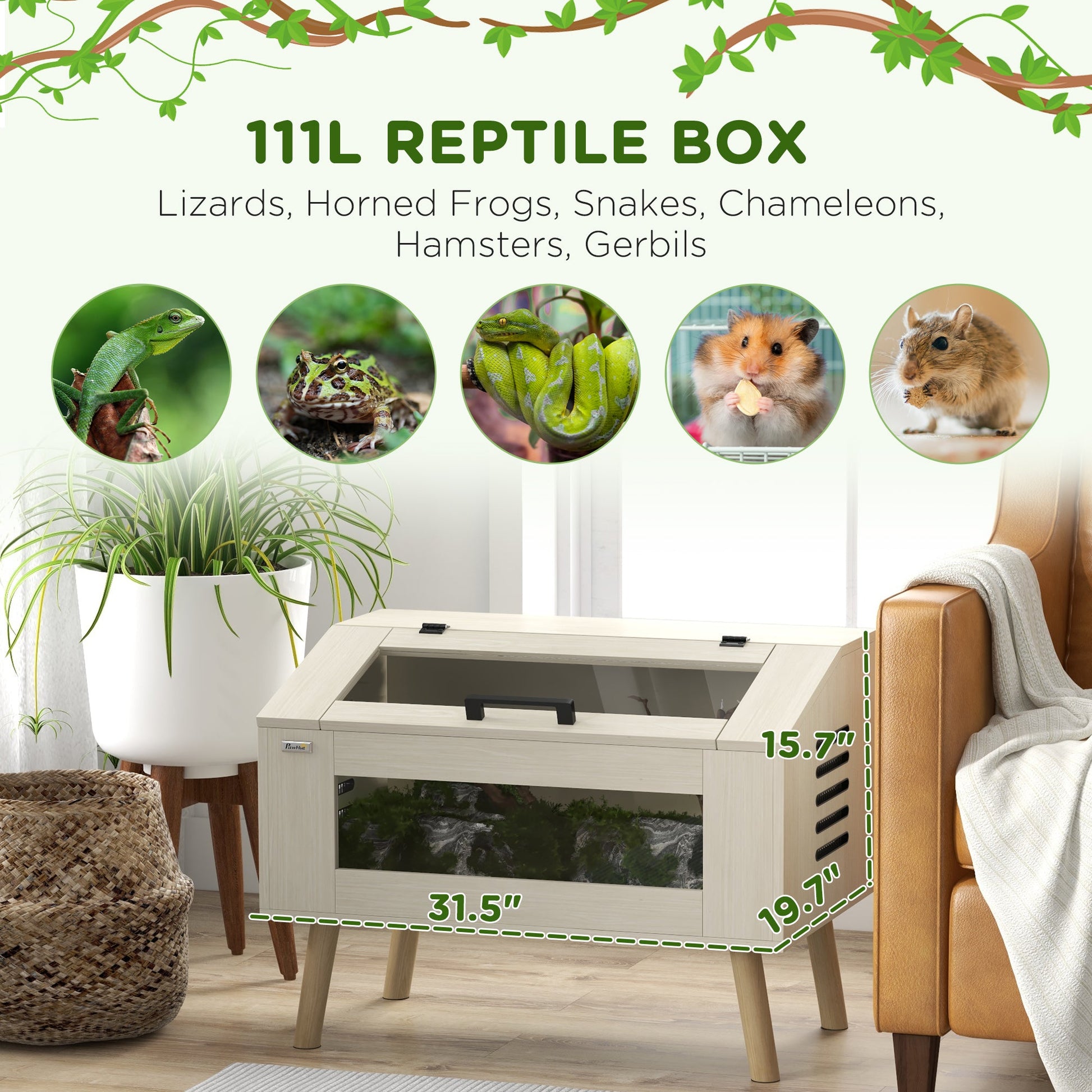 KFX-0446141 30 Gallon Reptile Tank with Openable Top, Air Vents, and Tempered Glass for Lizards, Frogs, and Small Pets