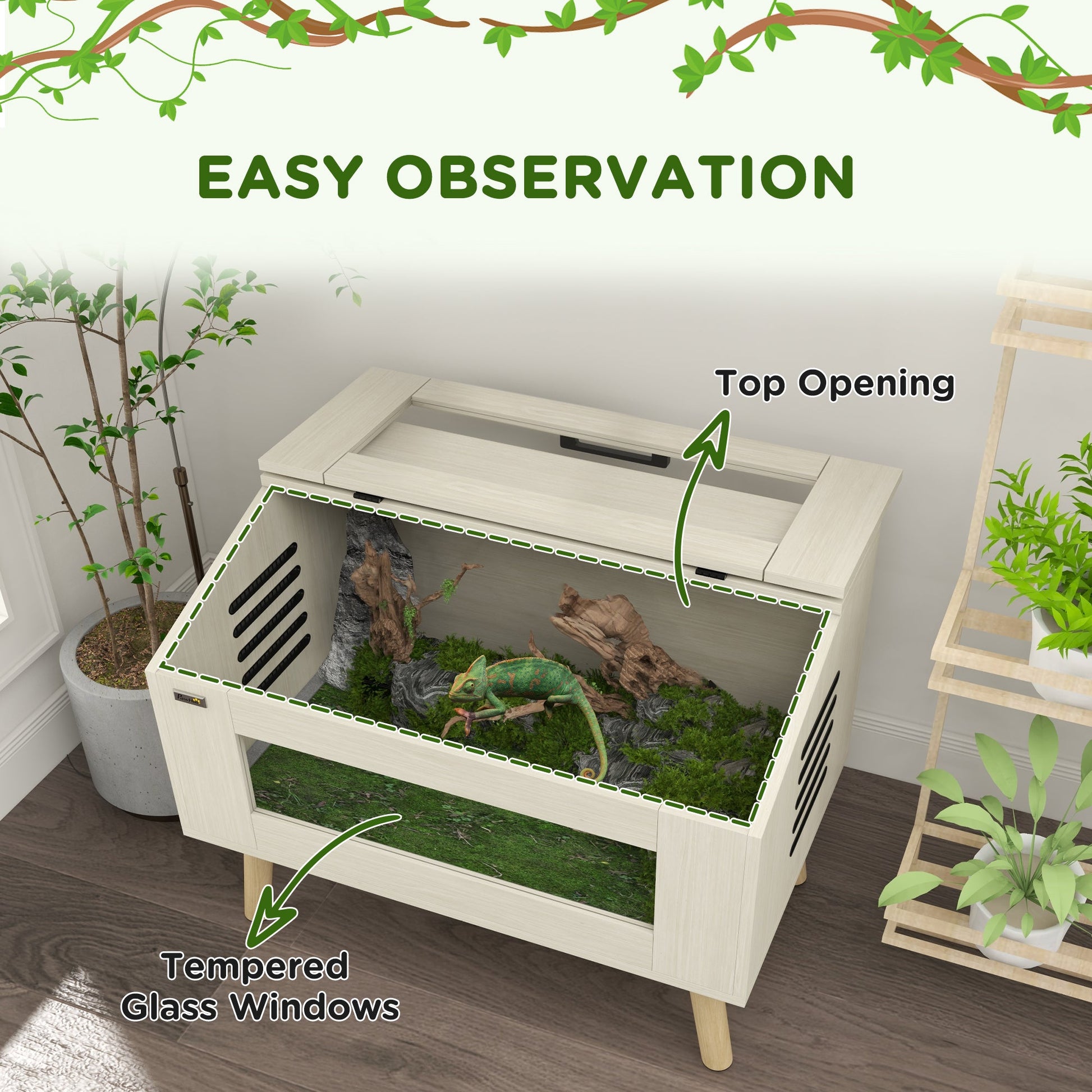 KFX-0446141 30 Gallon Reptile Tank with Openable Top, Air Vents, and Tempered Glass for Lizards, Frogs, and Small Pets