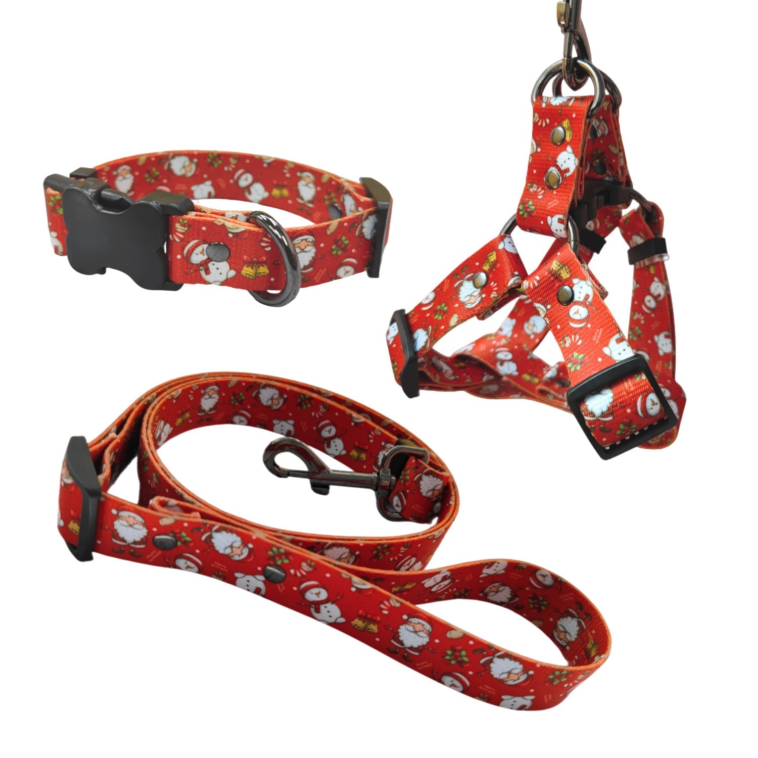 KFX-0447549 Christmas Themed Dog Leash and Harness Set in Red and Green