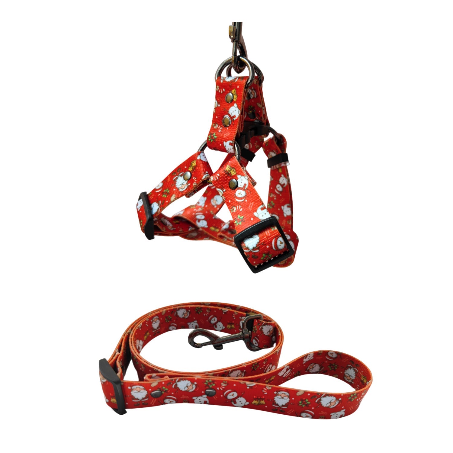 KFX-0447549 Christmas Themed Dog Leash and Harness Set in Red and Green
