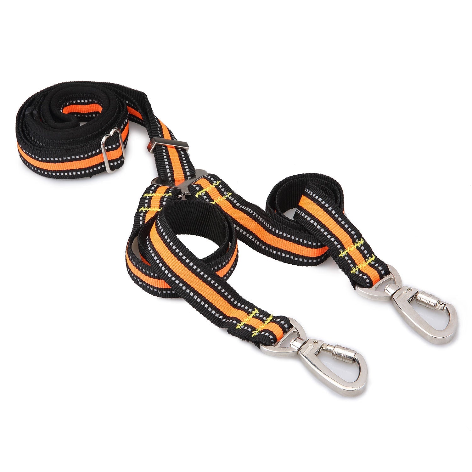 KFX-0448061 Adjustable Reflective Nylon Pet Double-Headed Leash for Two Dogs - Orange, Blue, Green