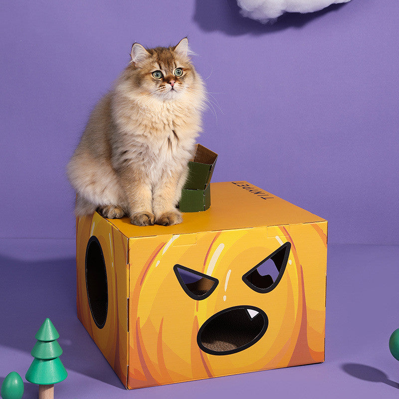 KFX-0448445 Halloween Pumpkin House Cat Scratcher - Corrugated Paper Cat Toy