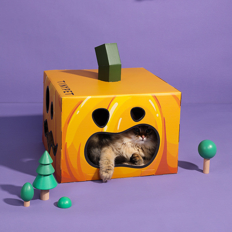 KFX-0448445 Halloween Pumpkin House Cat Scratcher - Corrugated Paper Cat Toy