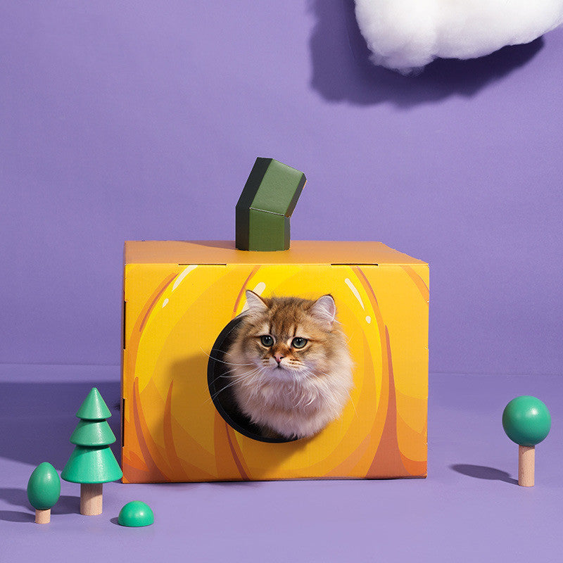 KFX-0448445 Halloween Pumpkin House Cat Scratcher - Corrugated Paper Cat Toy