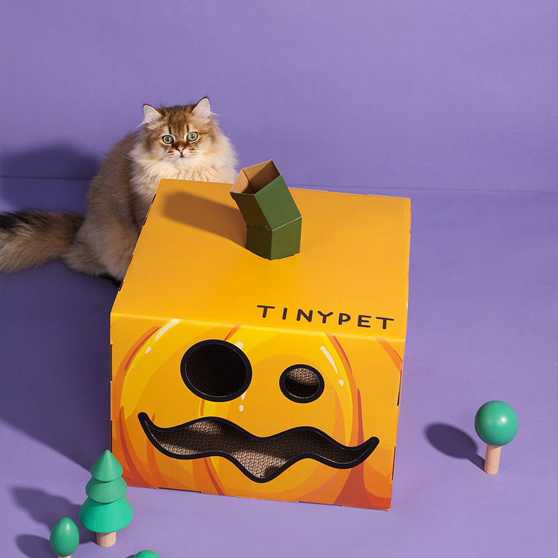 KFX-0448445 Halloween Pumpkin House Cat Scratcher - Corrugated Paper Cat Toy