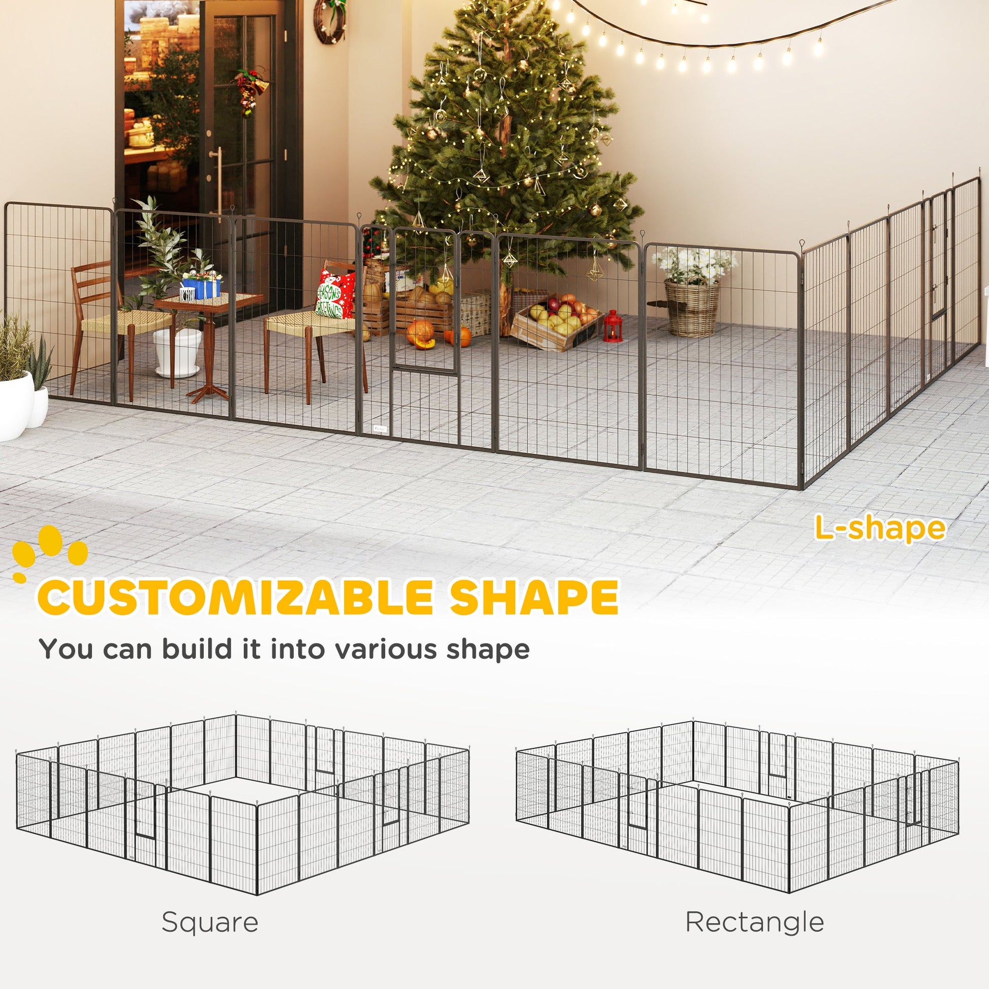 KFX-0449853 Indoor Outdoor Dog Playpen with 24 Panels and Lockable Door, Adjustable Pet Exercise Fence, Gray