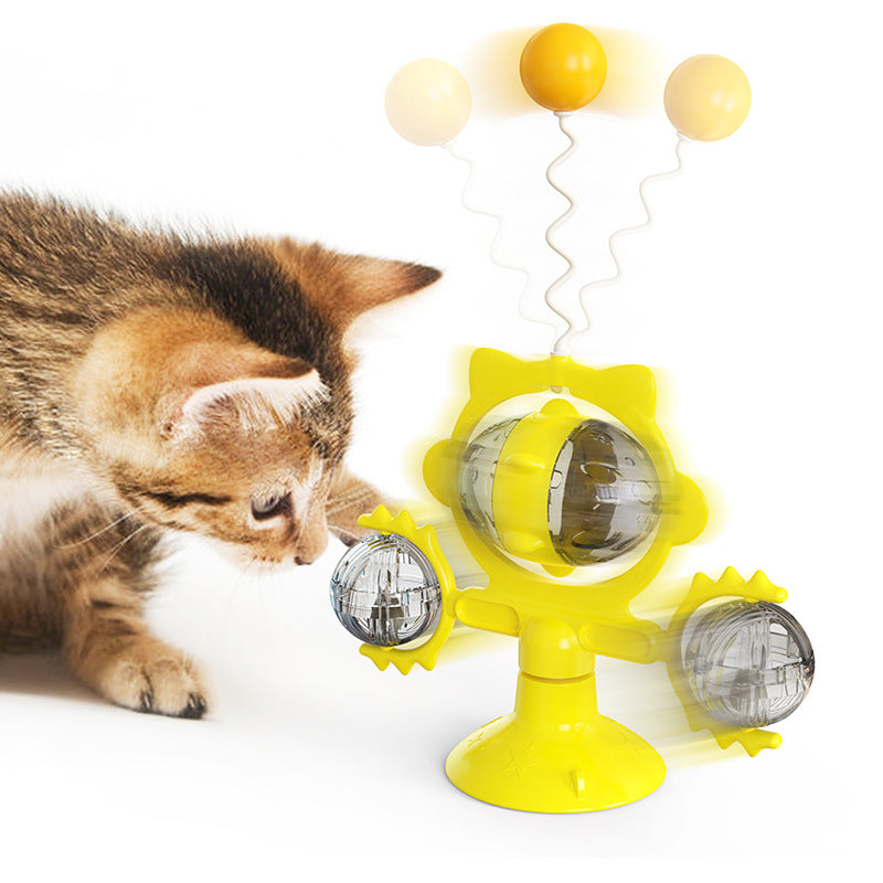 KFX-0452029 Cat Toy with Suction Cup and Leaking Ball - Fun Interactive Play in Lake Blue, Yellow, Green, and Pink