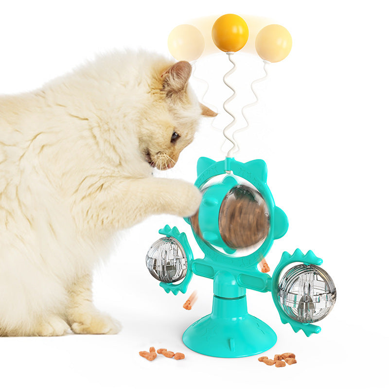 KFX-0452029 Cat Toy with Suction Cup and Leaking Ball - Fun Interactive Play in Lake Blue, Yellow, Green, and Pink