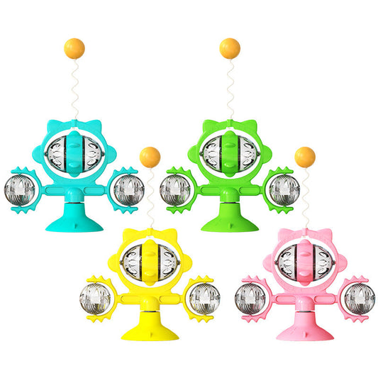 KFX-0452029 Cat Toy with Suction Cup and Leaking Ball - Fun Interactive Play in Lake Blue, Yellow, Green, and Pink