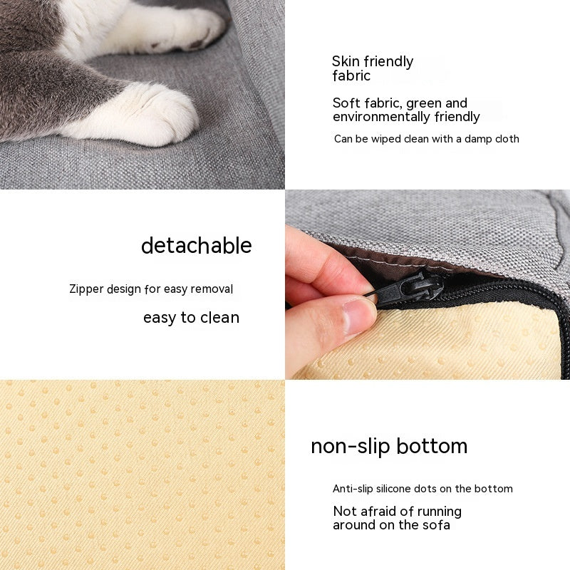 KFX-0452285 Removable and Washable Cat Sofa Nest in Gray - Linen Fabric Pet Bed for Cats Under 25kg