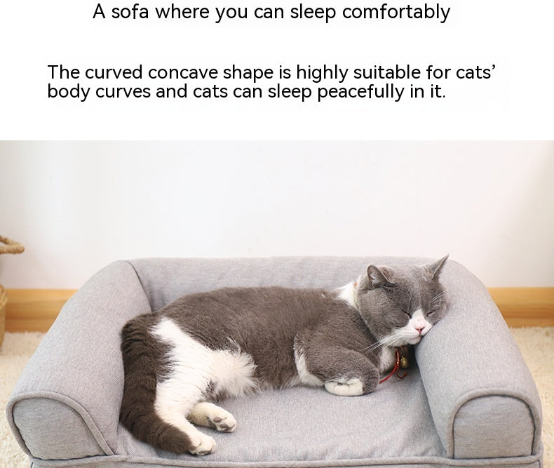 KFX-0452285 Removable and Washable Cat Sofa Nest in Gray - Linen Fabric Pet Bed for Cats Under 25kg