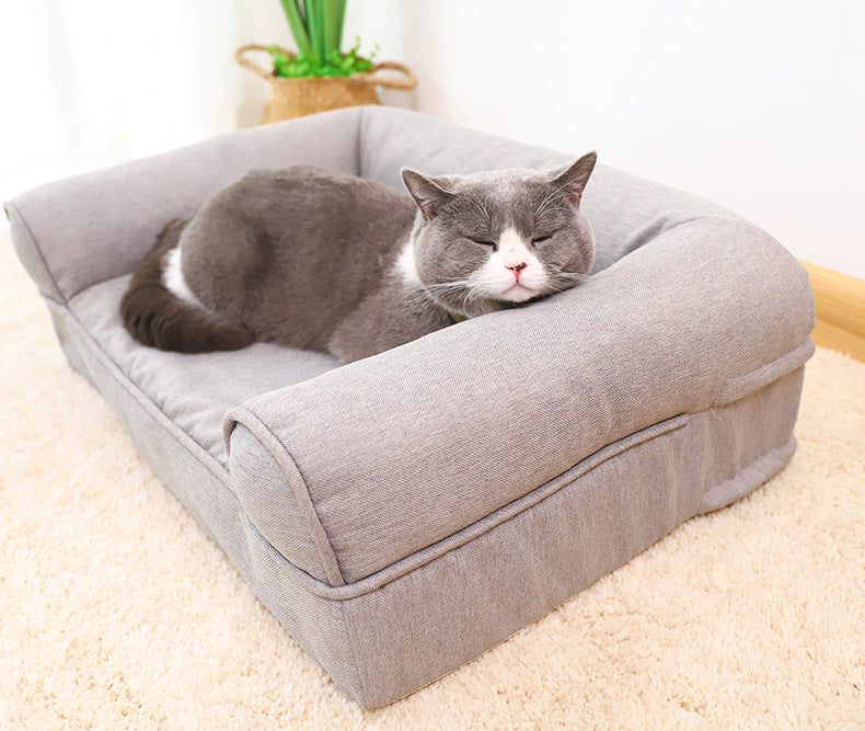 KFX-0452285 Removable and Washable Cat Sofa Nest in Gray - Linen Fabric Pet Bed for Cats Under 25kg