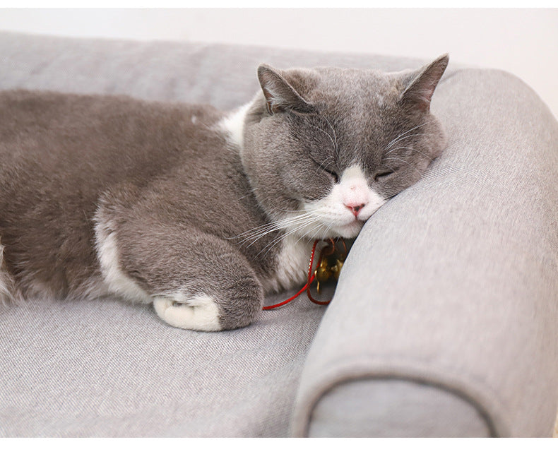 KFX-0452285 Removable and Washable Cat Sofa Nest in Gray - Linen Fabric Pet Bed for Cats Under 25kg