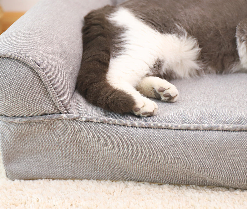 KFX-0452285 Removable and Washable Cat Sofa Nest in Gray - Linen Fabric Pet Bed for Cats Under 25kg