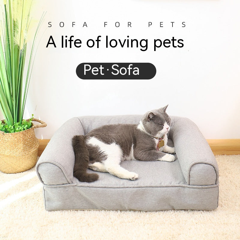 KFX-0452285 Removable and Washable Cat Sofa Nest in Gray - Linen Fabric Pet Bed for Cats Under 25kg