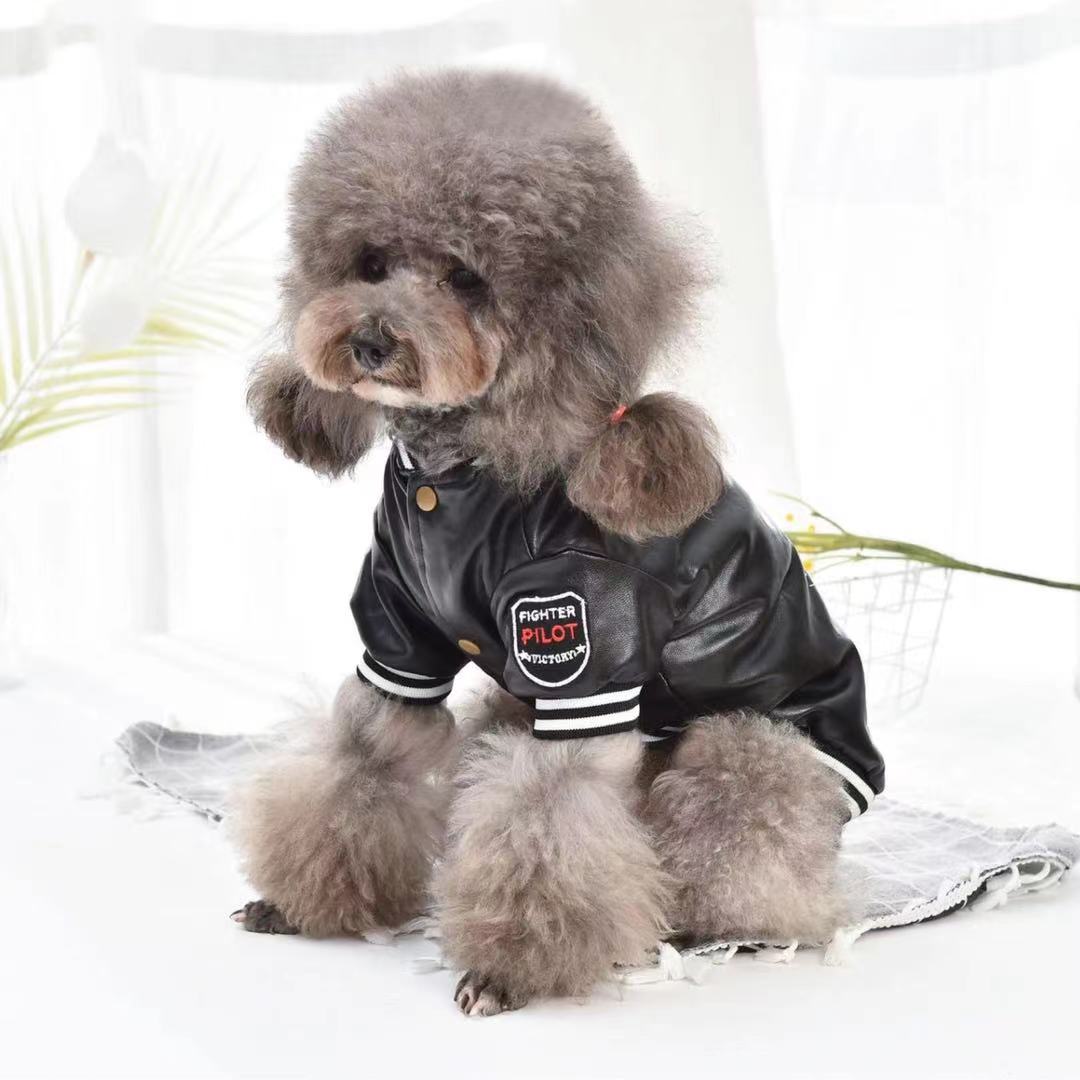 KFX-0452669 Cozy Red and Black Cotton-Padded PU Leather Jacket for Small Dogs