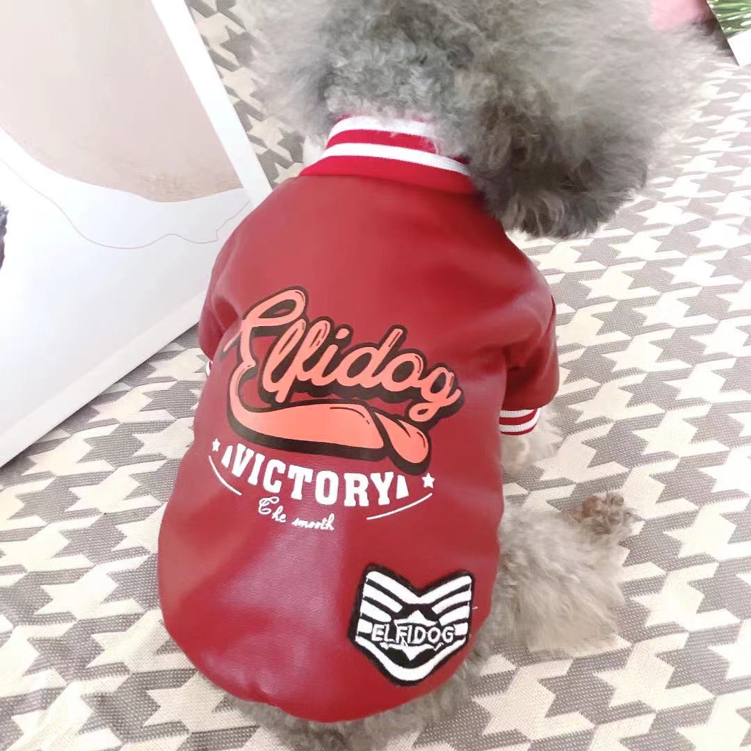 KFX-0452669 Cozy Red and Black Cotton-Padded PU Leather Jacket for Small Dogs