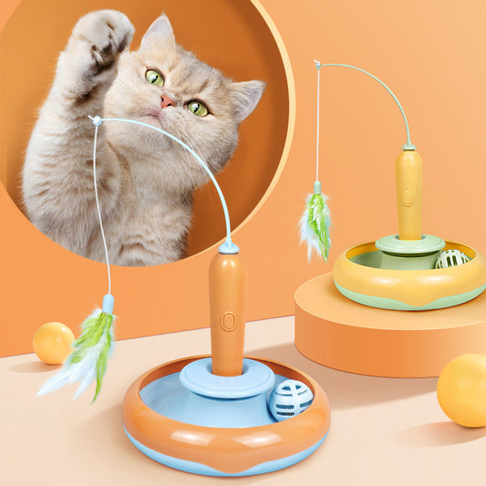 KFX-0454845 Interactive 2-in-1 Cat Toy with Feather Turntable for Self-Play and Engagement