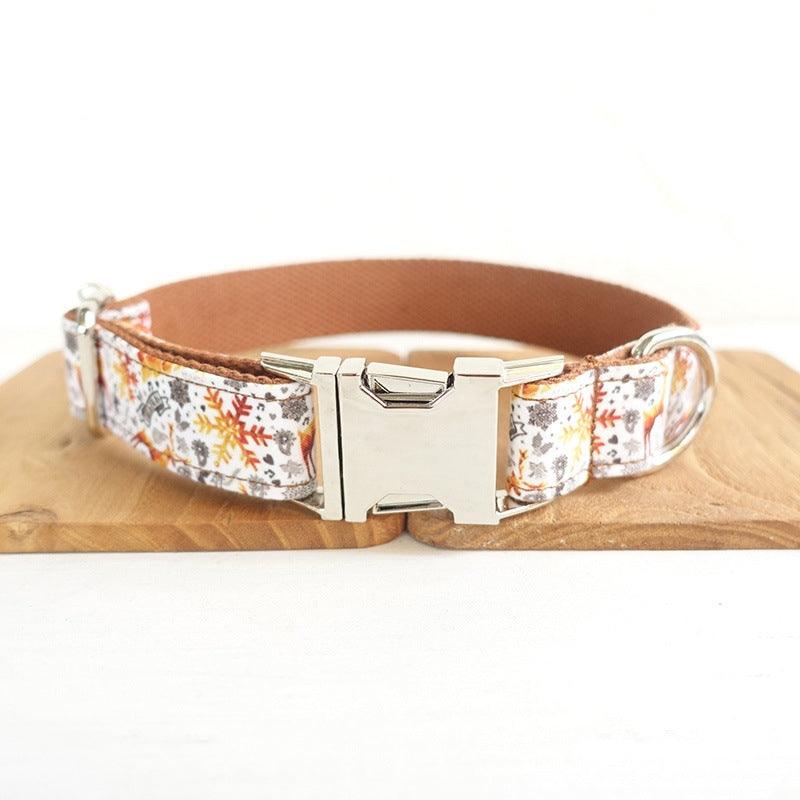 KFX-0455997 Festive Christmas Dog Collar with Matching Bow and Leash Set in Durable Polyester