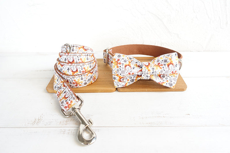 KFX-0455997 Festive Christmas Dog Collar with Matching Bow and Leash Set in Durable Polyester