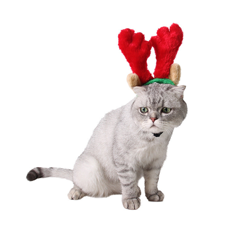 KFX-0456381 Christmas Velvet Headgear and Scarf Set for Pets – Adjustable Size for Dogs and Cats in Red and Green