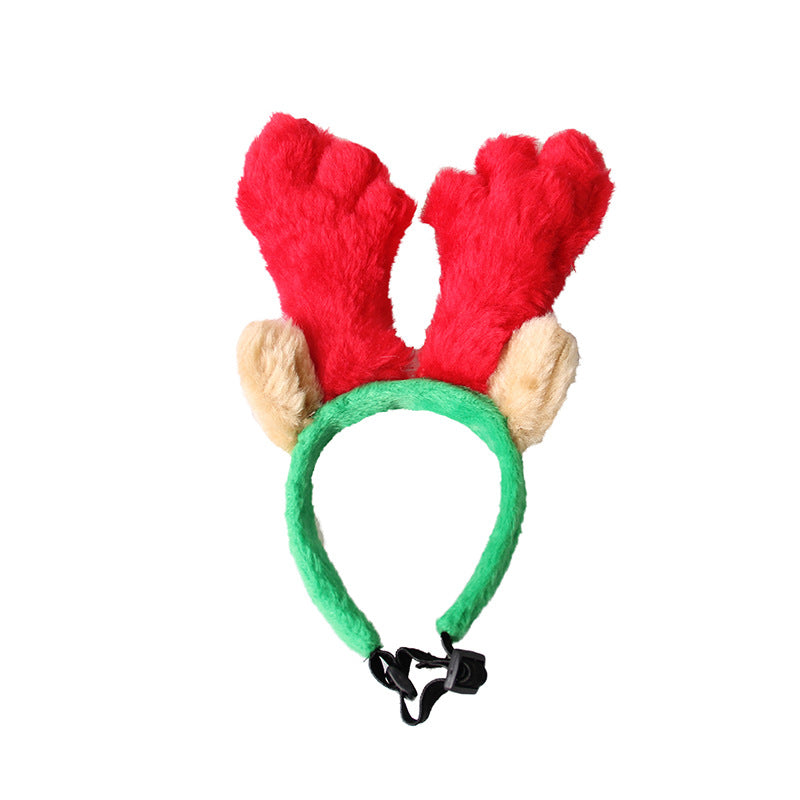 KFX-0456381 Christmas Velvet Headgear and Scarf Set for Pets – Adjustable Size for Dogs and Cats in Red and Green