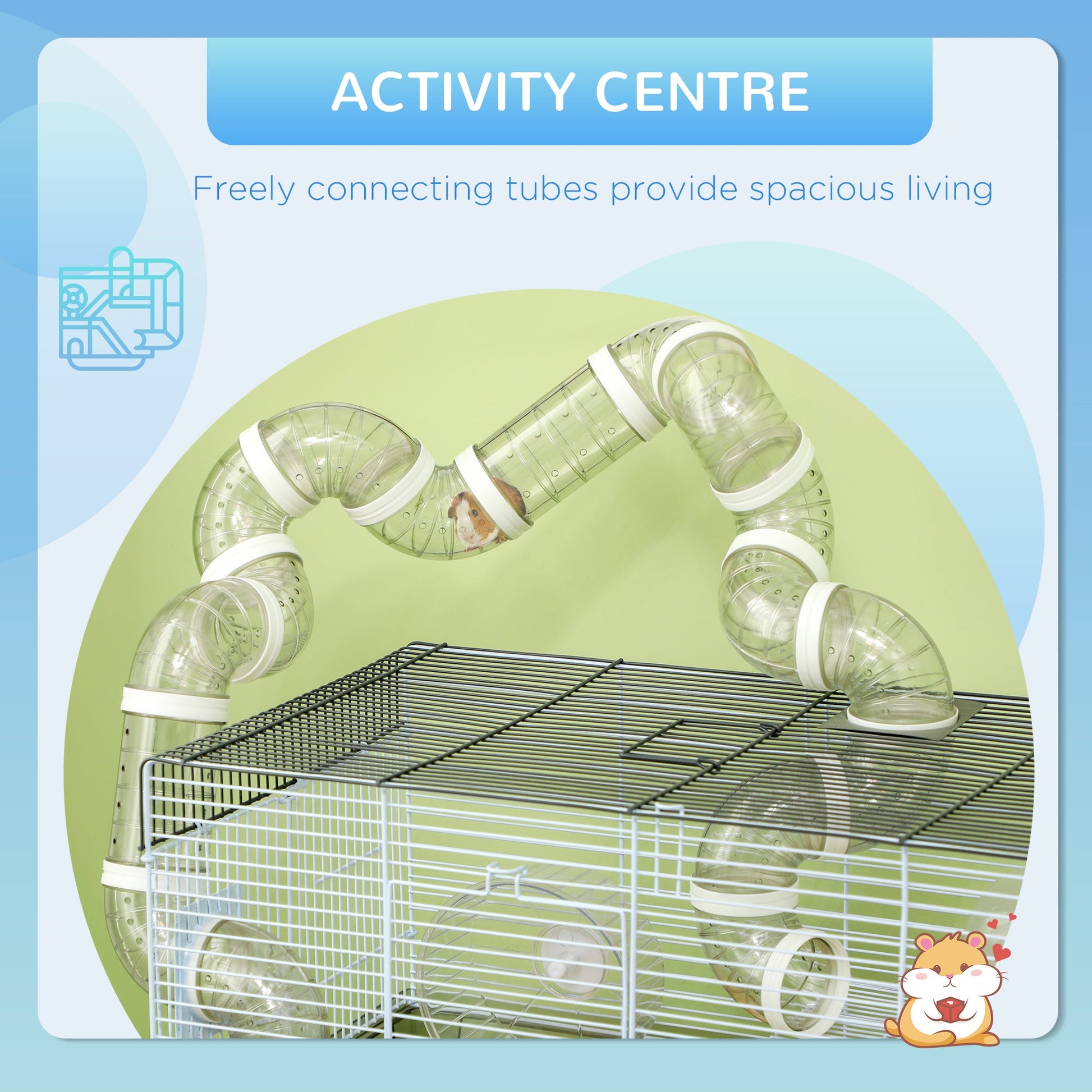 KFX-0457661 Small Animal Cage for Gerbil or Dwarf Hamster with Tubes, Wheel, Dish, and Water Bottle - 23" x 13" x 12" - Gray