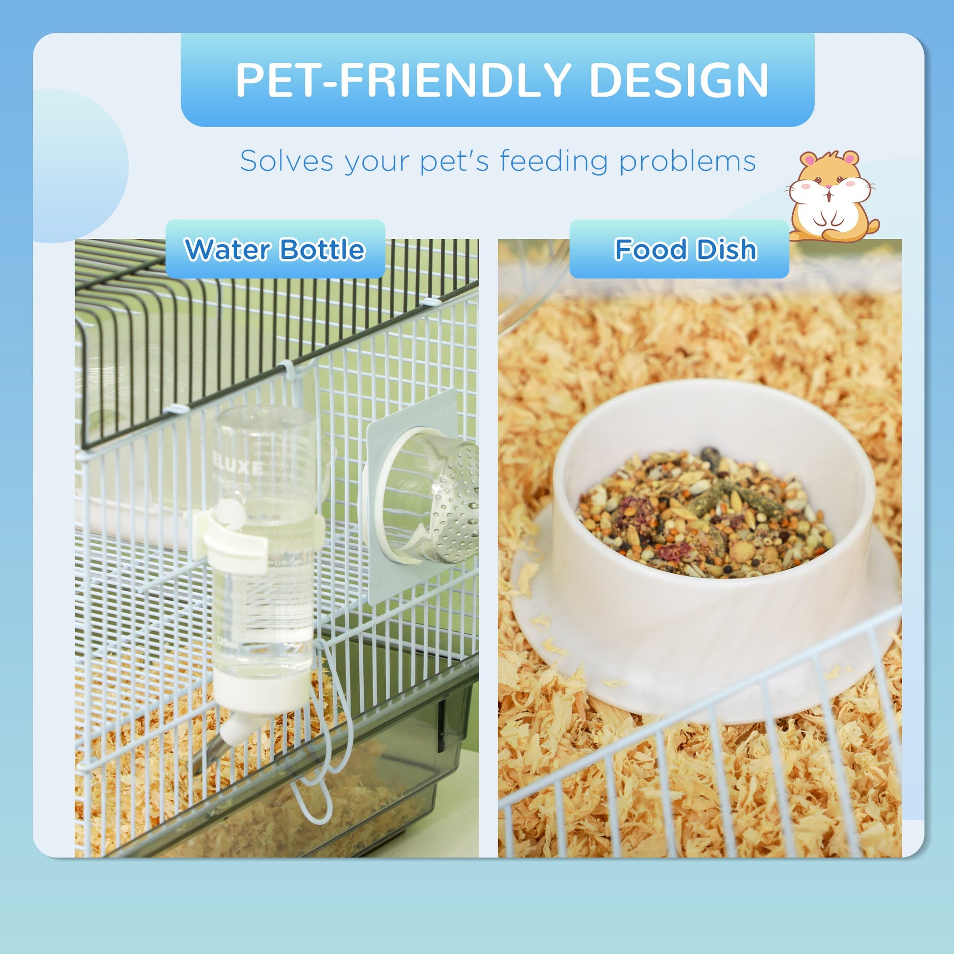 KFX-0457661 Small Animal Cage for Gerbil or Dwarf Hamster with Tubes, Wheel, Dish, and Water Bottle - 23" x 13" x 12" - Gray