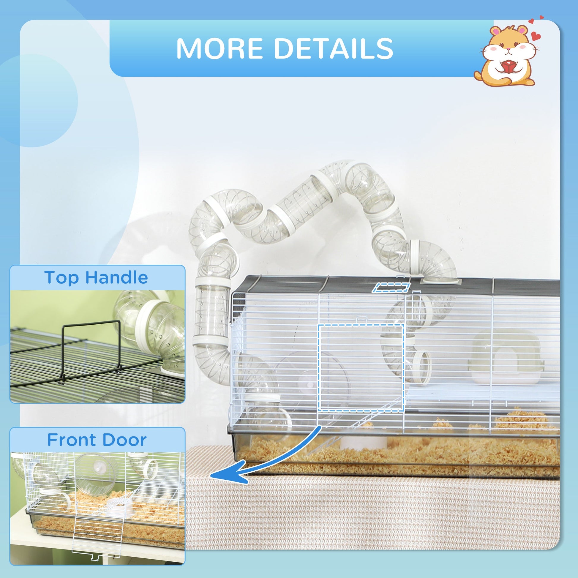 KFX-0457661 Small Animal Cage for Gerbil or Dwarf Hamster with Tubes, Wheel, Dish, and Water Bottle - 23" x 13" x 12" - Gray