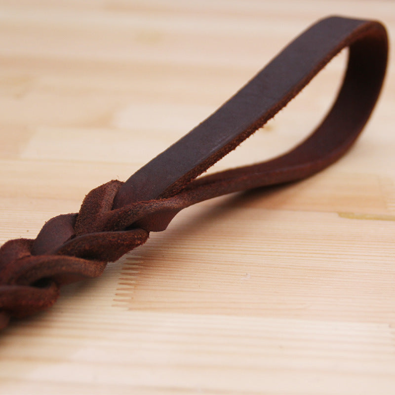 KFX-0457789 Braided Real Leather Short Dog Leash for Medium to Large Dogs - 50CM Traction Belt