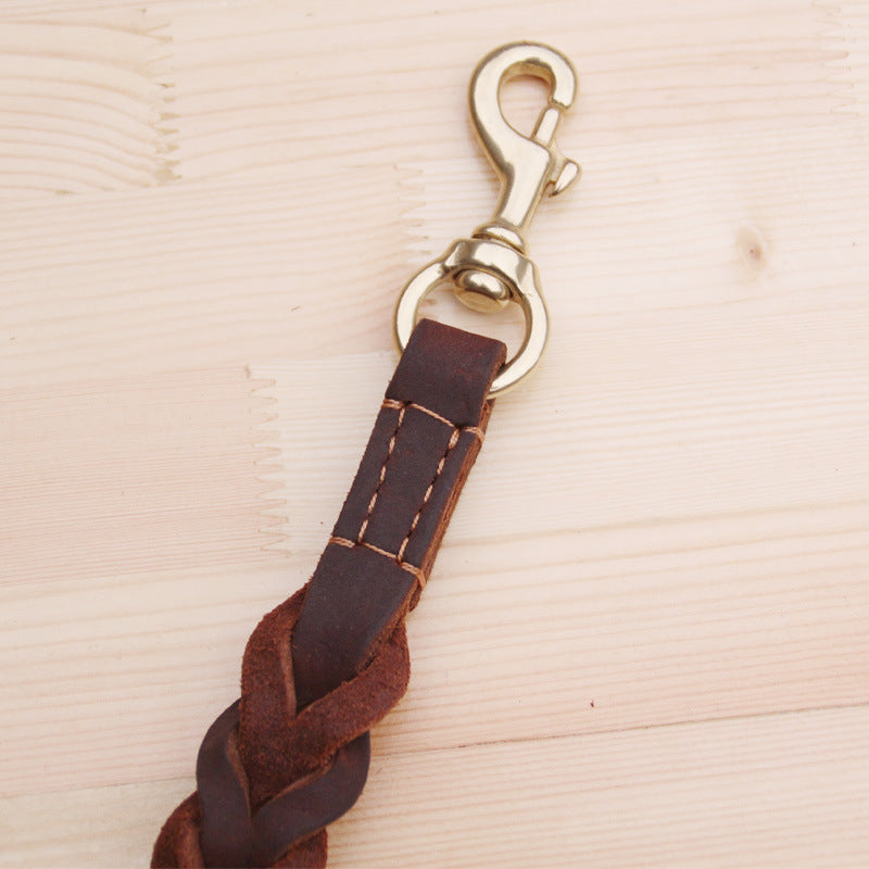 KFX-0457789 Braided Real Leather Short Dog Leash for Medium to Large Dogs - 50CM Traction Belt