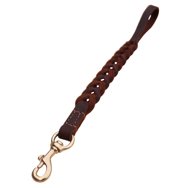 KFX-0457789 Braided Real Leather Short Dog Leash for Medium to Large Dogs - 50CM Traction Belt