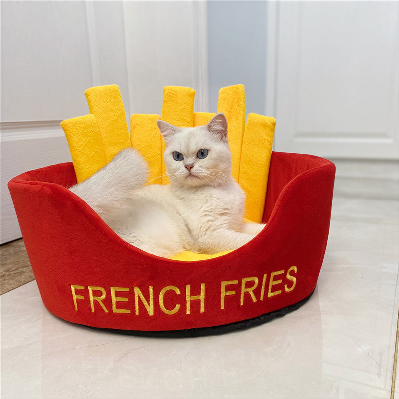 KFX-0458045 Cozy Cotton Burger and Fries Enclosed Pet Nest for Cats