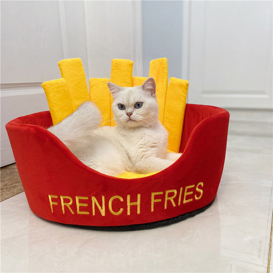 KFX-0458045 Cozy Cotton Burger and Fries Enclosed Pet Nest for Cats