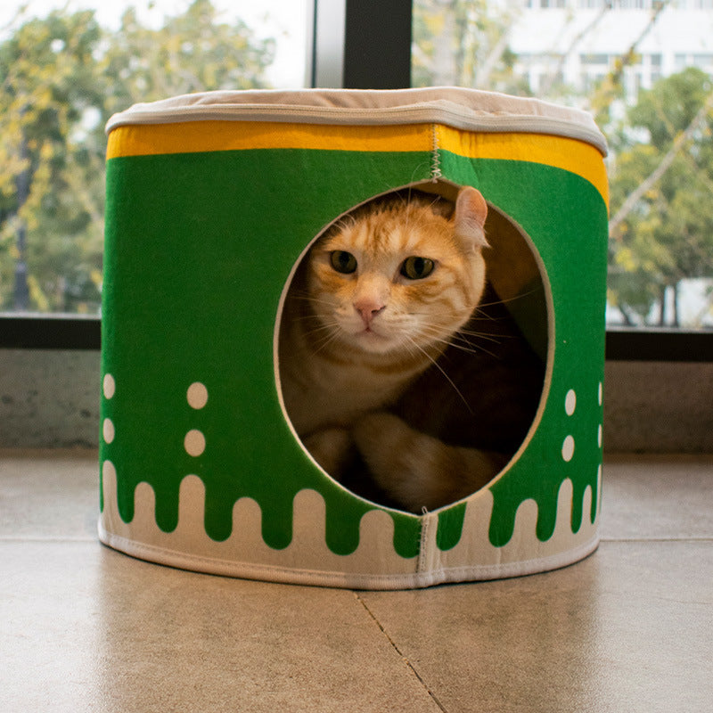 KFX-0458045 Cozy Cotton Burger and Fries Enclosed Pet Nest for Cats