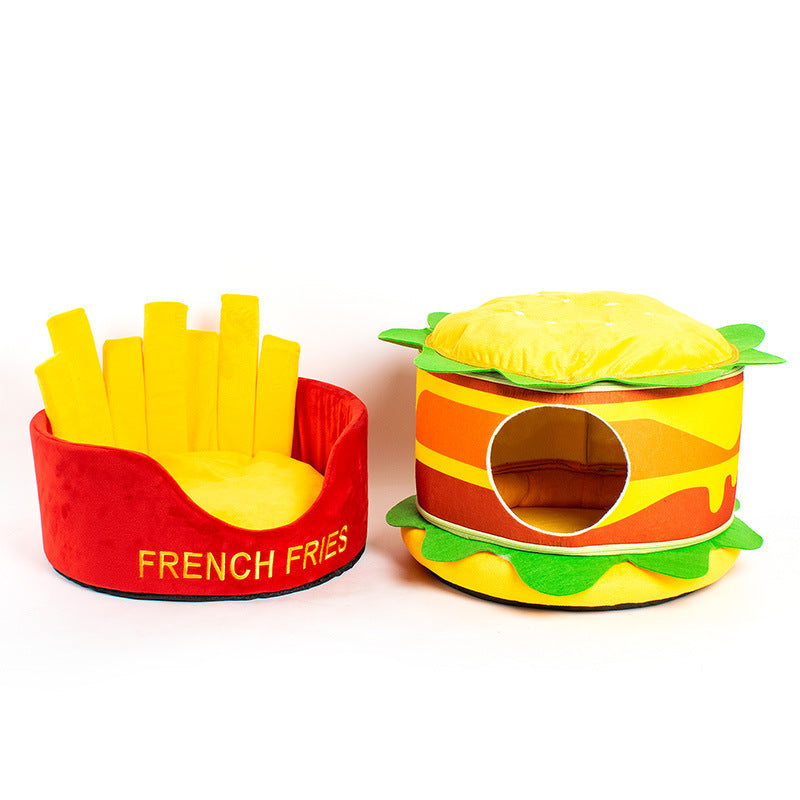 KFX-0458045 Cozy Cotton Burger and Fries Enclosed Pet Nest for Cats