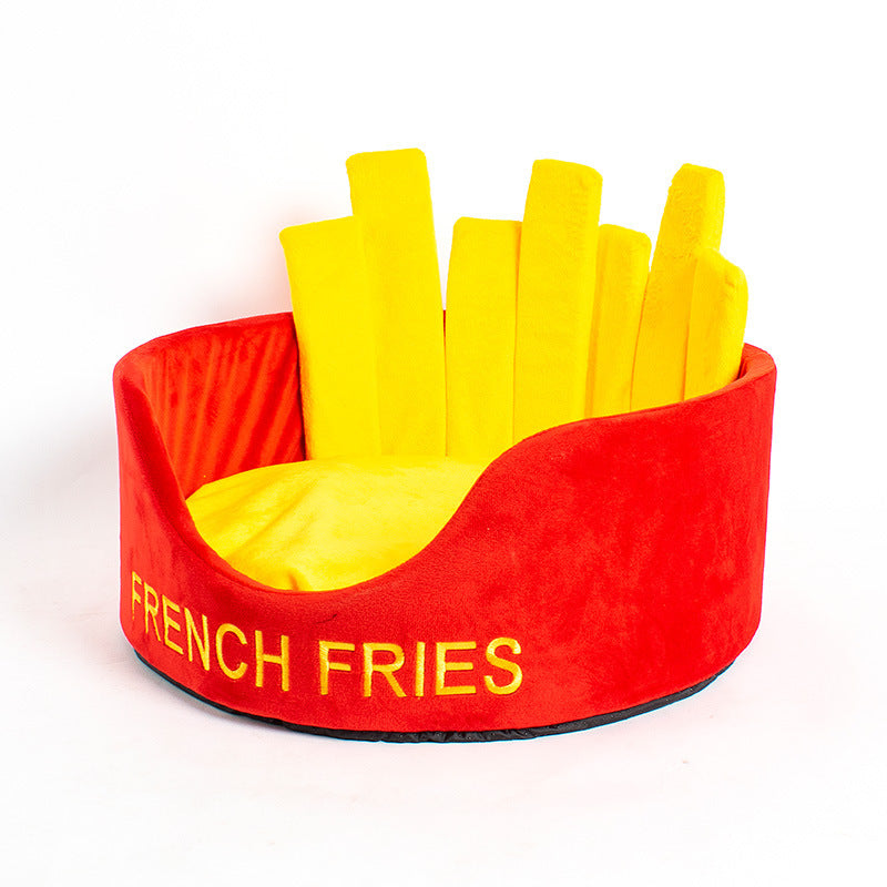 KFX-0458045 Cozy Cotton Burger and Fries Enclosed Pet Nest for Cats